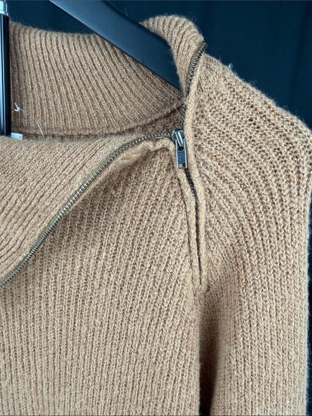 Nordstrom Baby Alpaca Wool Blend Camel Ribbed Zip Collar Sweater - Picture 3 of 7